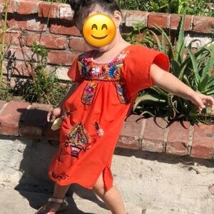 Vibrant Orange Embroidered Dress for Kids
